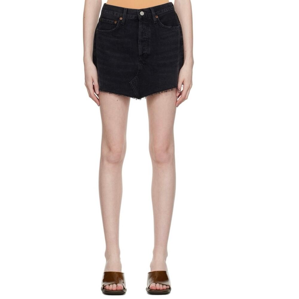 AGOLDE Quinn High Rise Denim Mini Skirt, washed faded black, button-fly, size 31